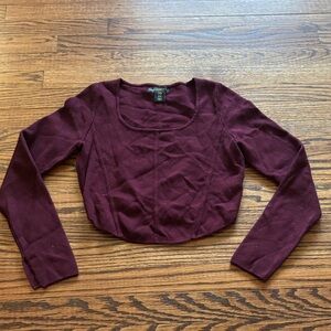 House of Harlow 1960 Square Neck Cropped Long Sleeve Corset Sweater, Medium